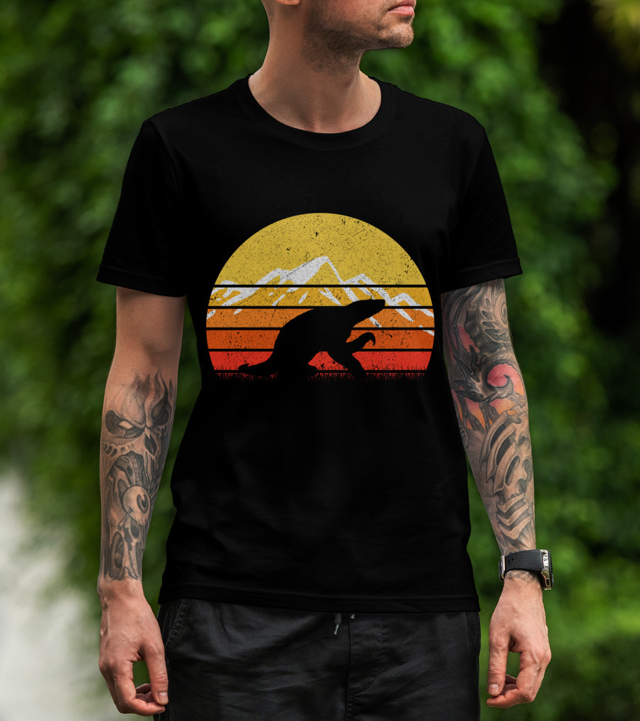 Retro Vintage Sloth Silhouette Sunset Mountain Scene T-Shirt