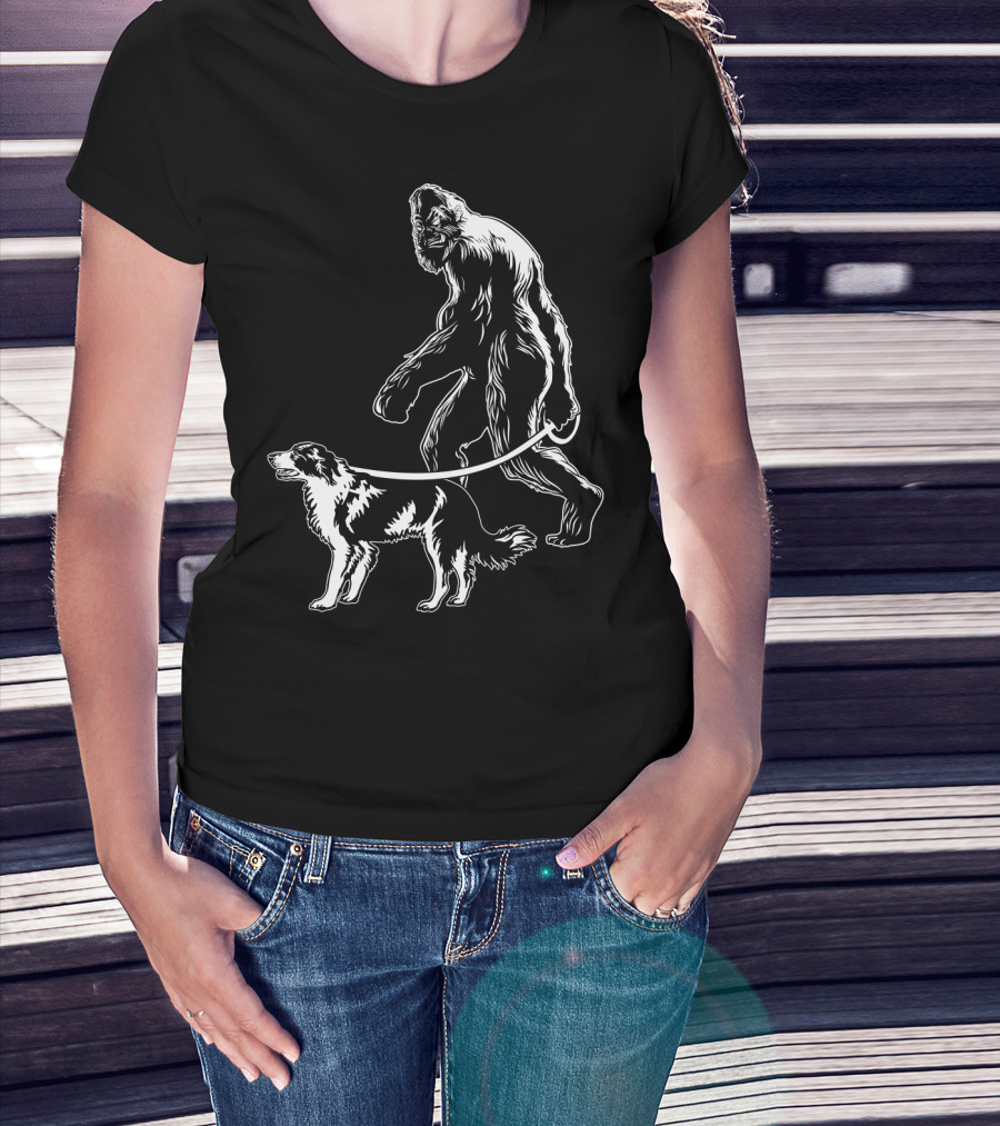 Bigfoot Walking Border Collie T-Shirt