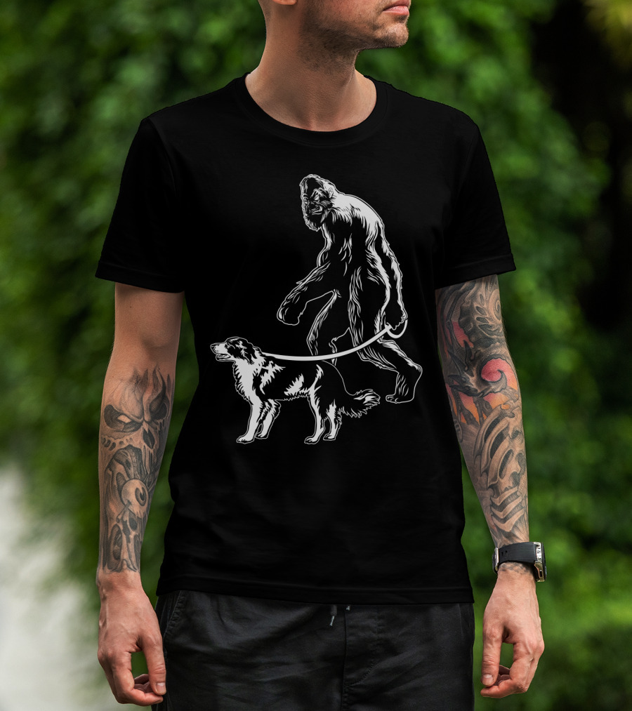 Bigfoot Walking Border Collie T-Shirt