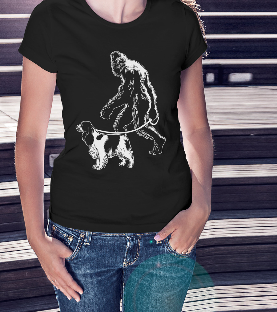 Bigfoot Walking Cocker Spaniel Dog T-Shirt