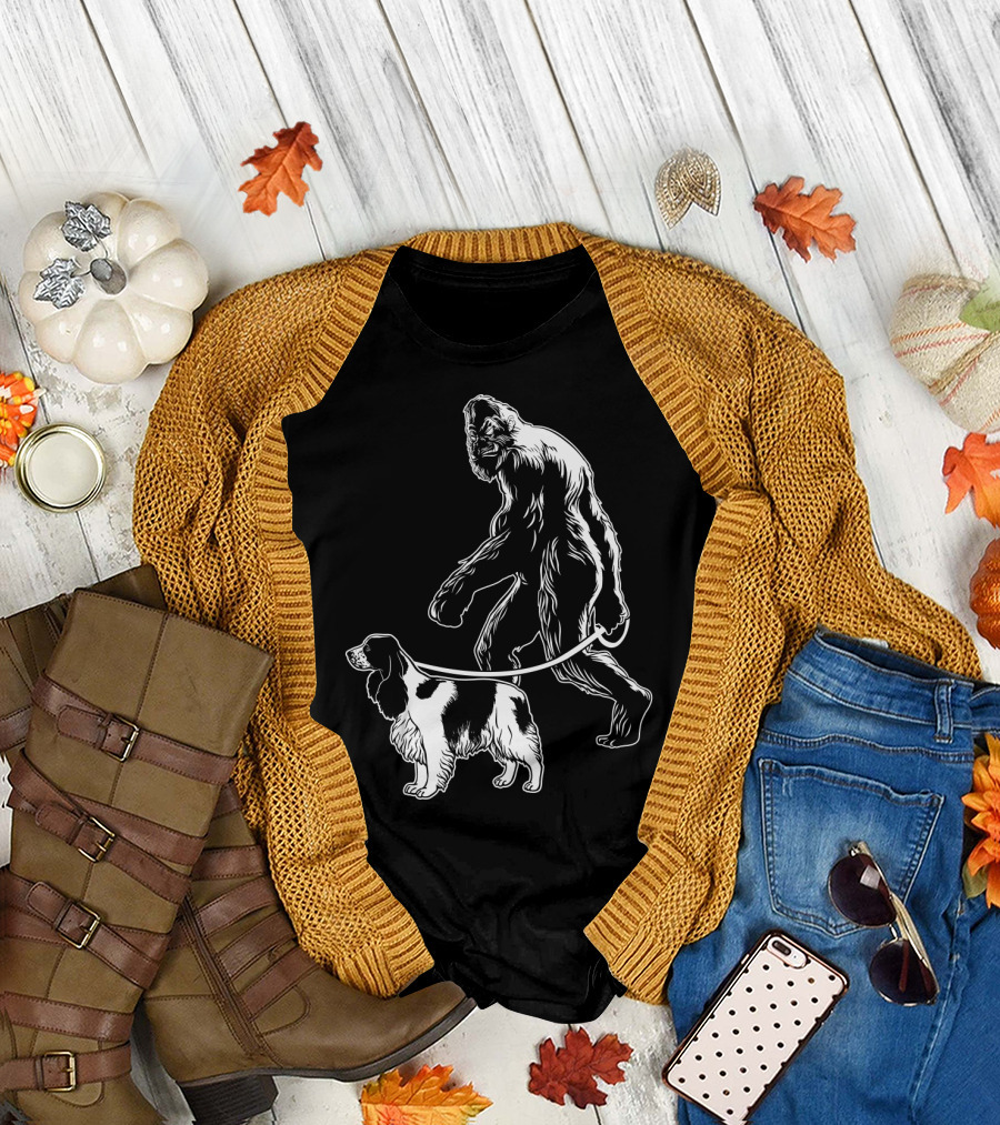 Bigfoot Walking Cocker Spaniel Dog T-Shirt