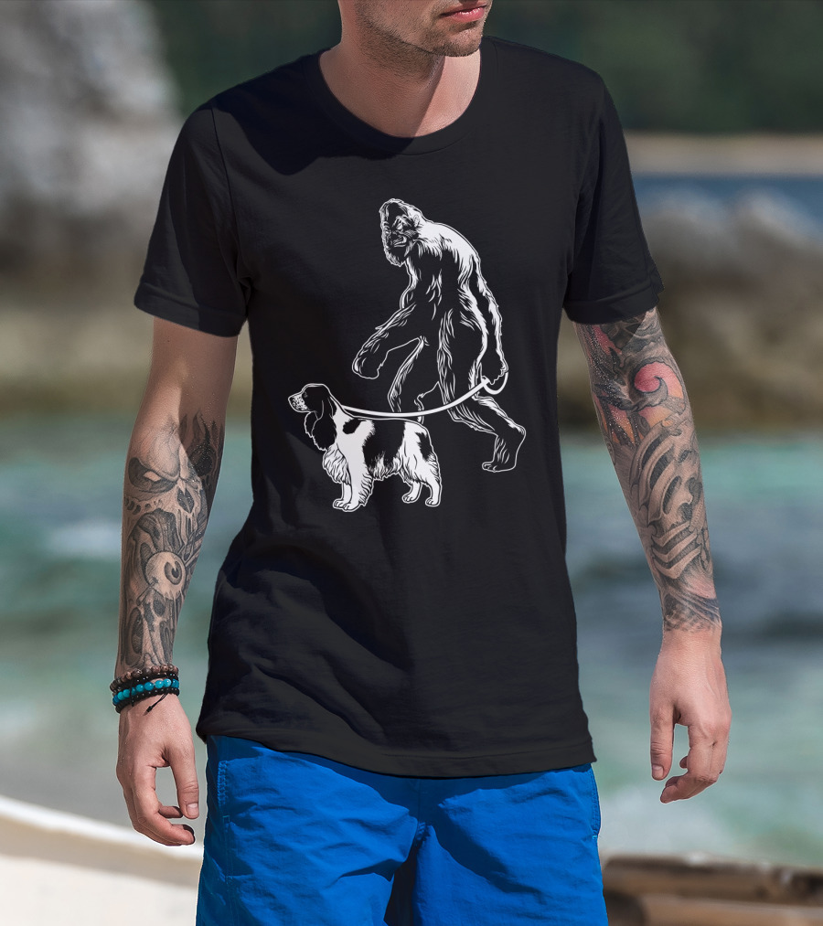 Bigfoot Walking Cocker Spaniel Dog T-Shirt
