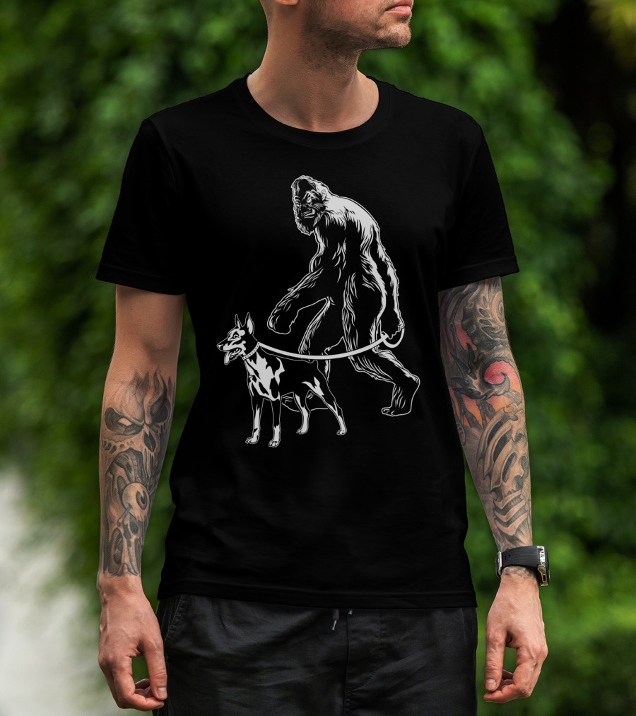 Bigfoot Walking Doberman Dog T-Shirt