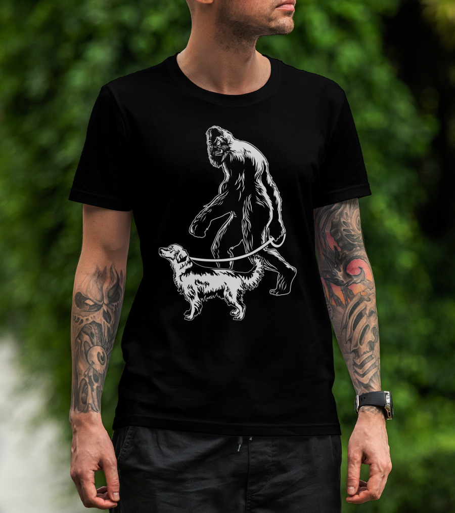 Bigfoot Walking Golden Retriever Dog T-Shirt