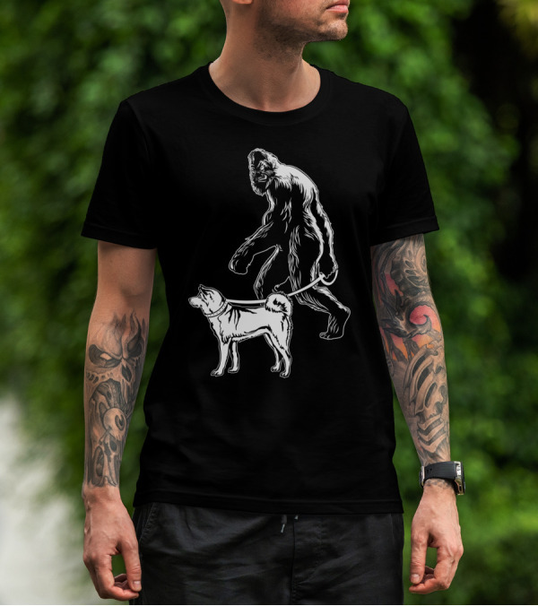 Bigfoot Walking Akita Dog T-Shirt