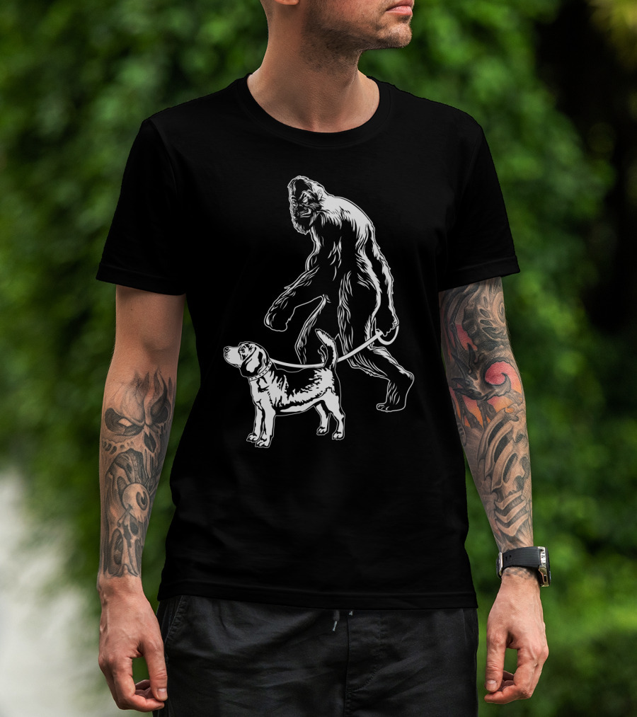 Bigfoot Walking Beagle Dog T-Shirt