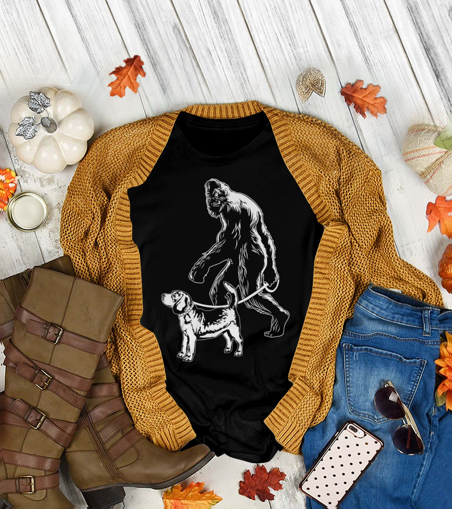 Bigfoot Walking Beagle Dog T-Shirt