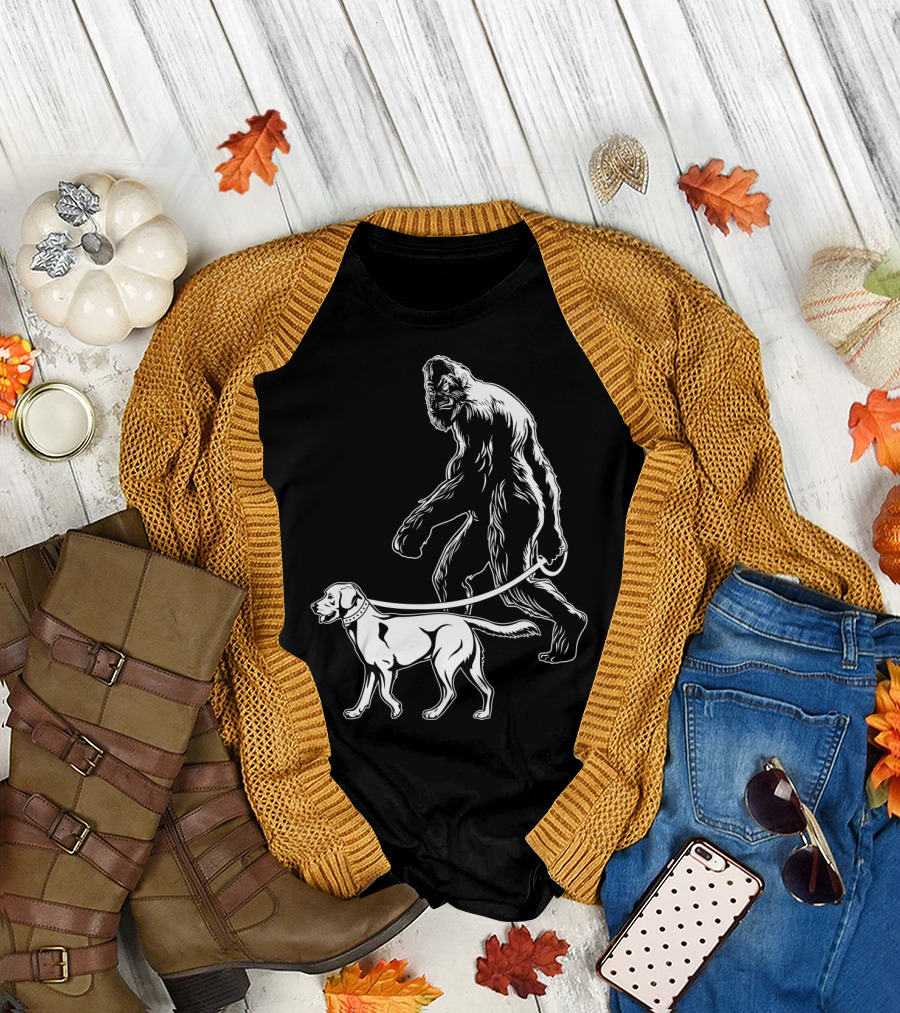Bigfoot Walking Labrador Dog T-Shirt