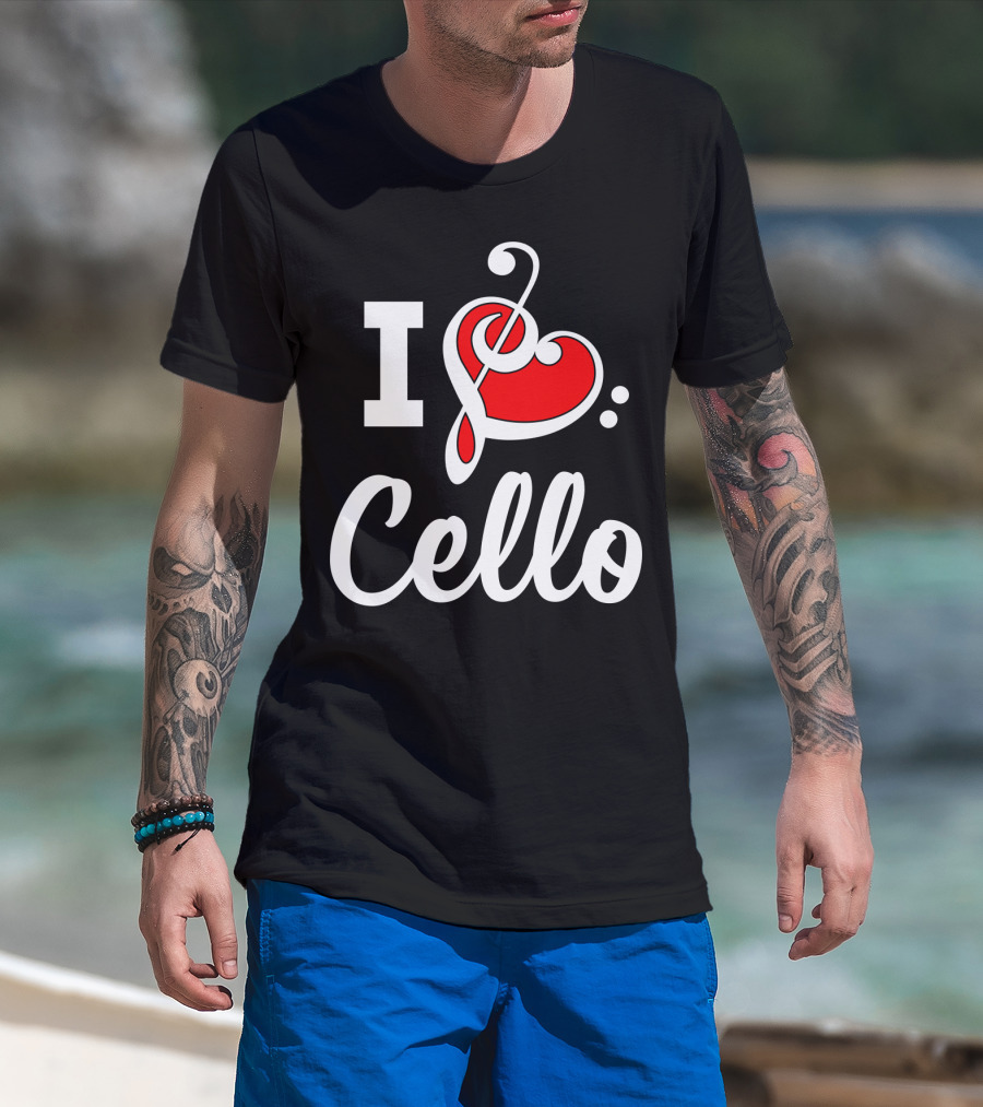 I Love Cello Treble Clef Heart T-Shirt