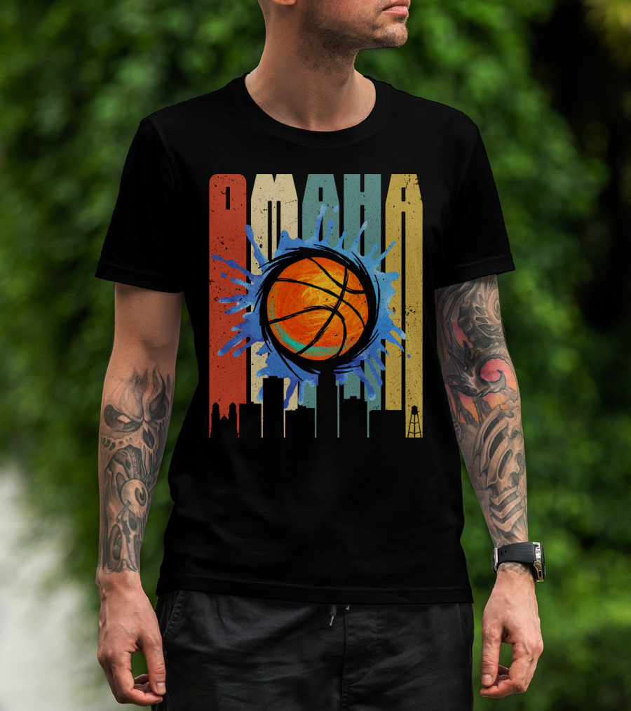 Omaha Basketball Skyline Vintage Splatter T-Shirt