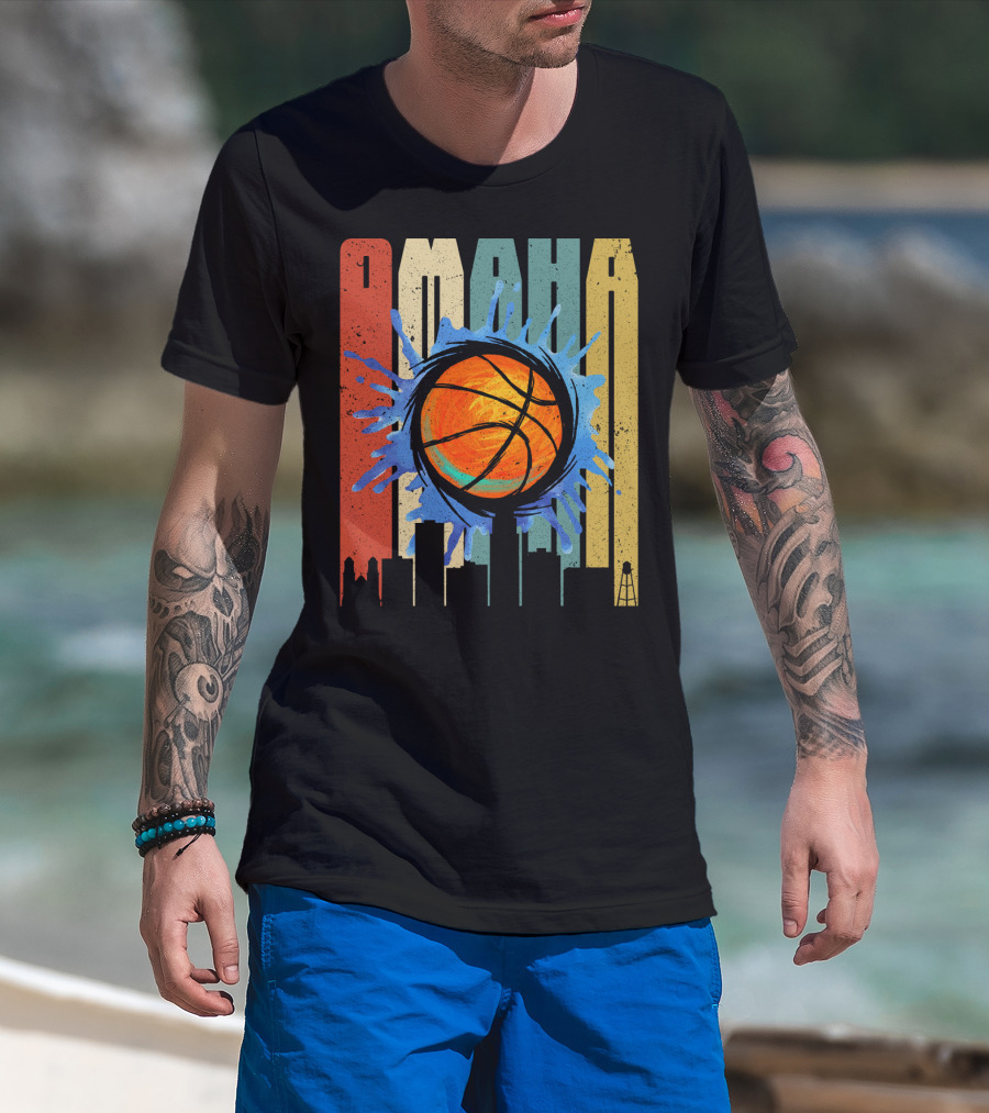 Omaha Basketball Skyline Vintage Splatter T-Shirt