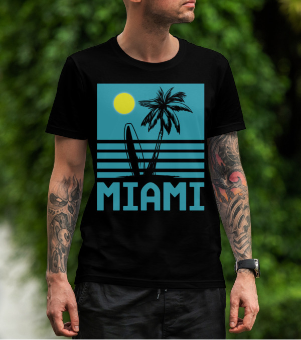 Miami Surf Palm Sunset Retro T-Shirt