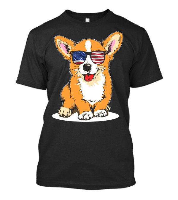 Corgi In American Flag Sunglasses 4th Of July Patriotic Merica T-Shirt