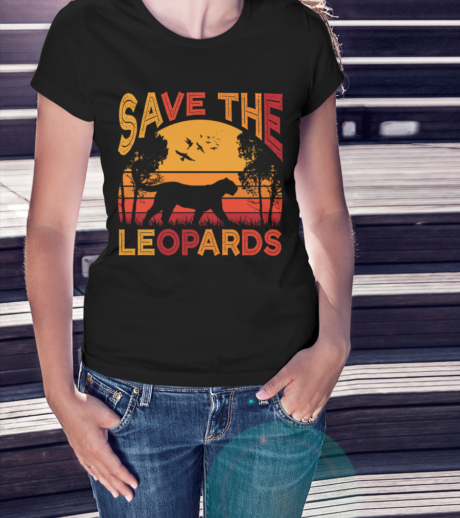 SAVE THE LEOPARDS Sunset Silhouette With Birds And Trees T-Shirt