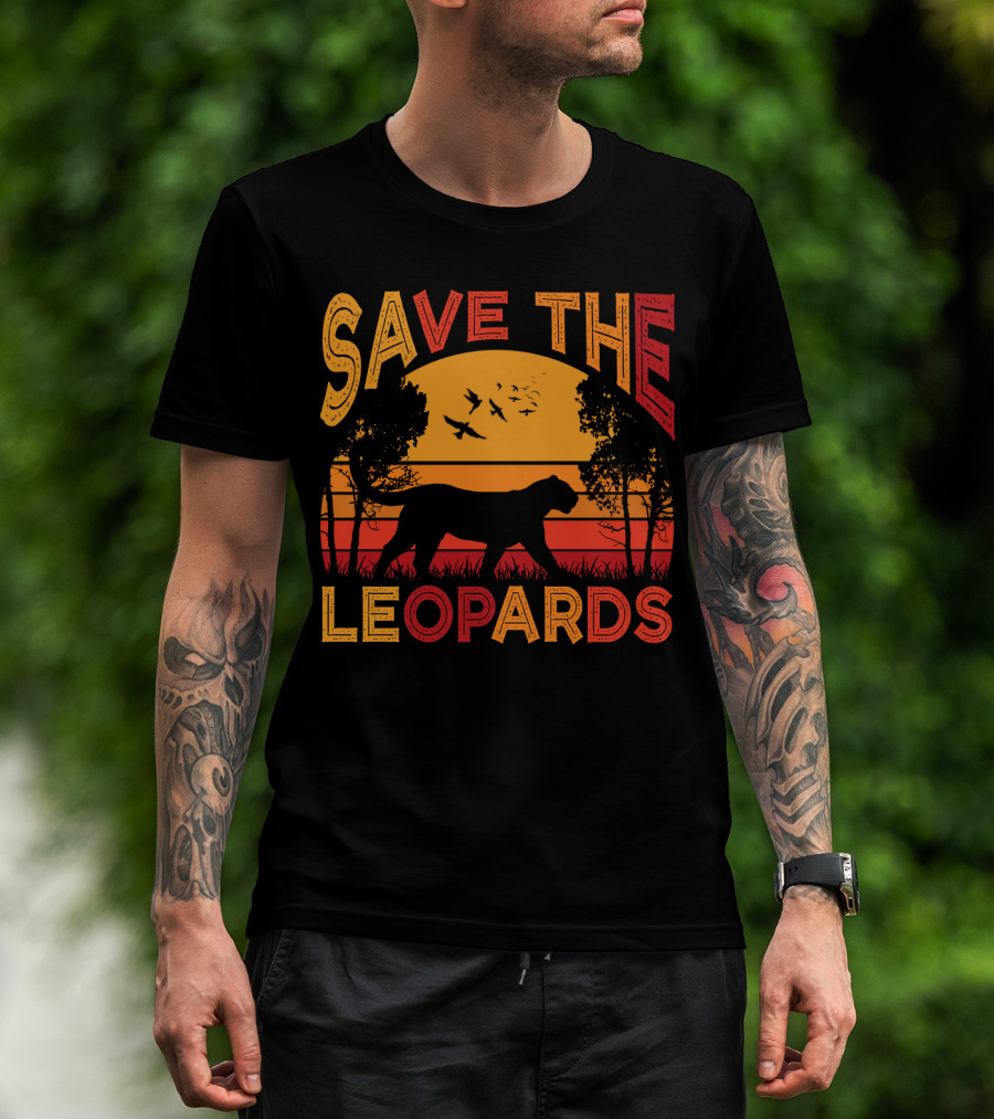 SAVE THE LEOPARDS Sunset Silhouette With Birds And Trees T-Shirt