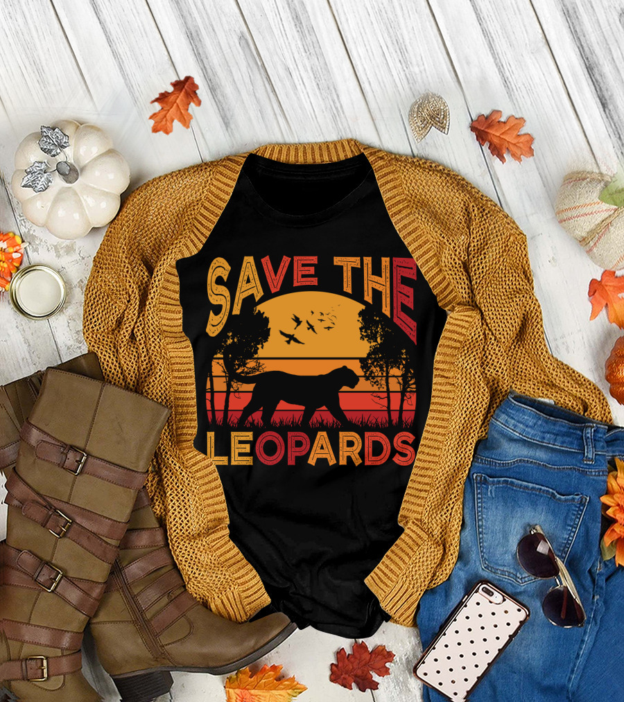 SAVE THE LEOPARDS Sunset Silhouette with Birds and Trees T-Shirt