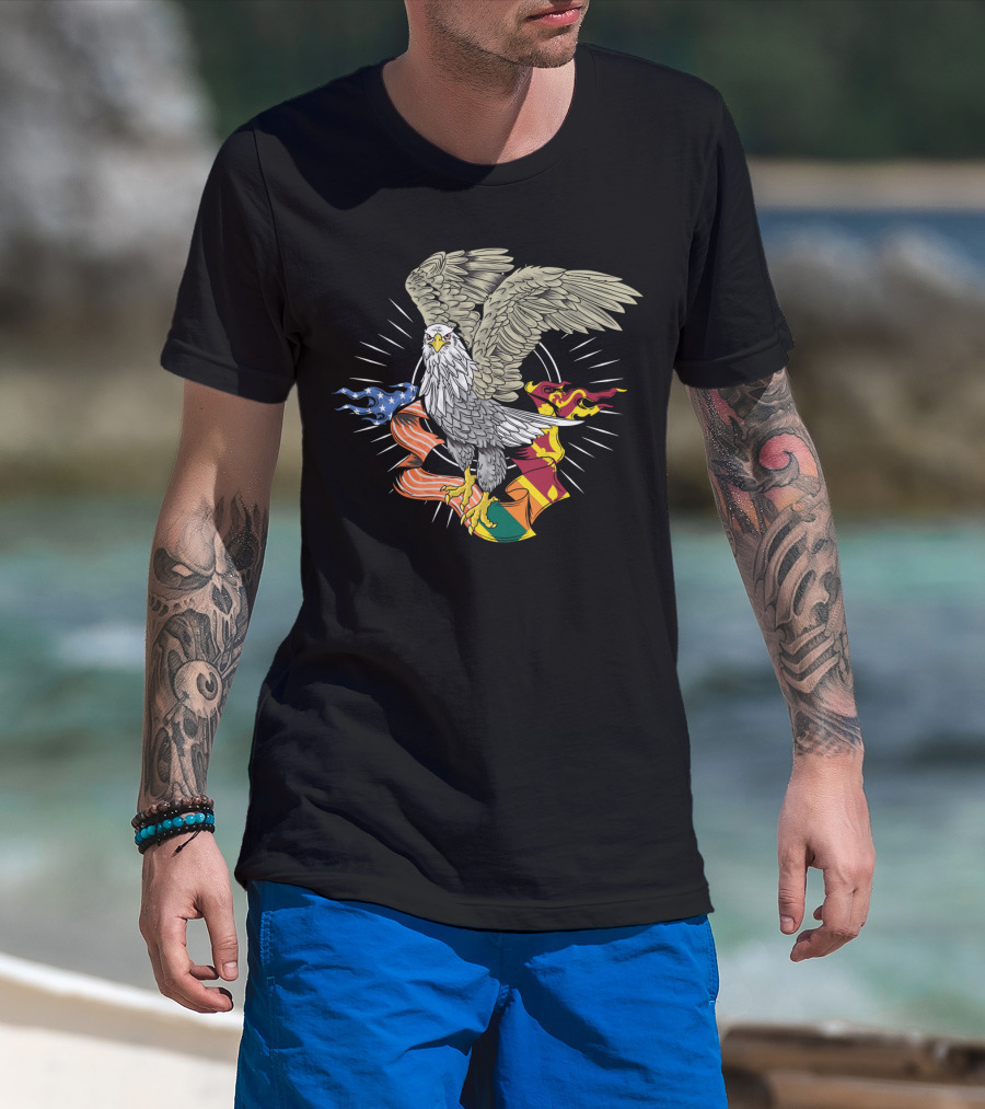 Sri Lankan American Flag Bald Eagle Fusion T-Shirt