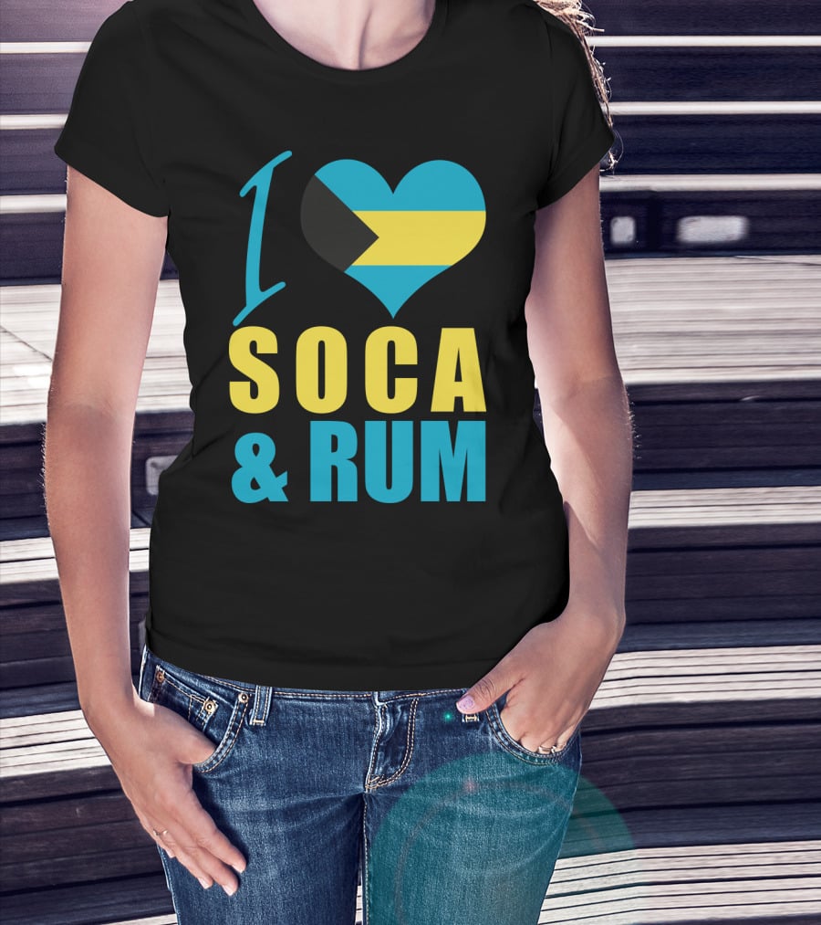I Love Soca And Rum Bahamas Flag Heart T-Shirt