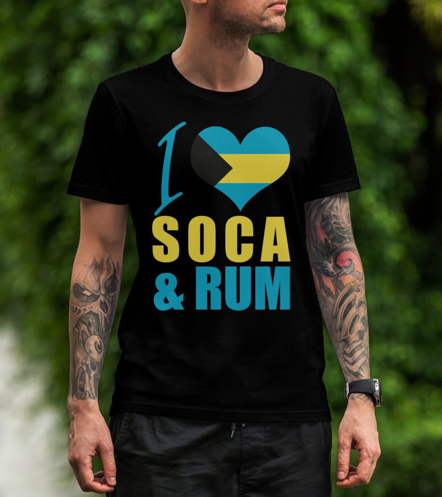 I Love Soca And Rum Bahamas Flag Heart T-Shirt
