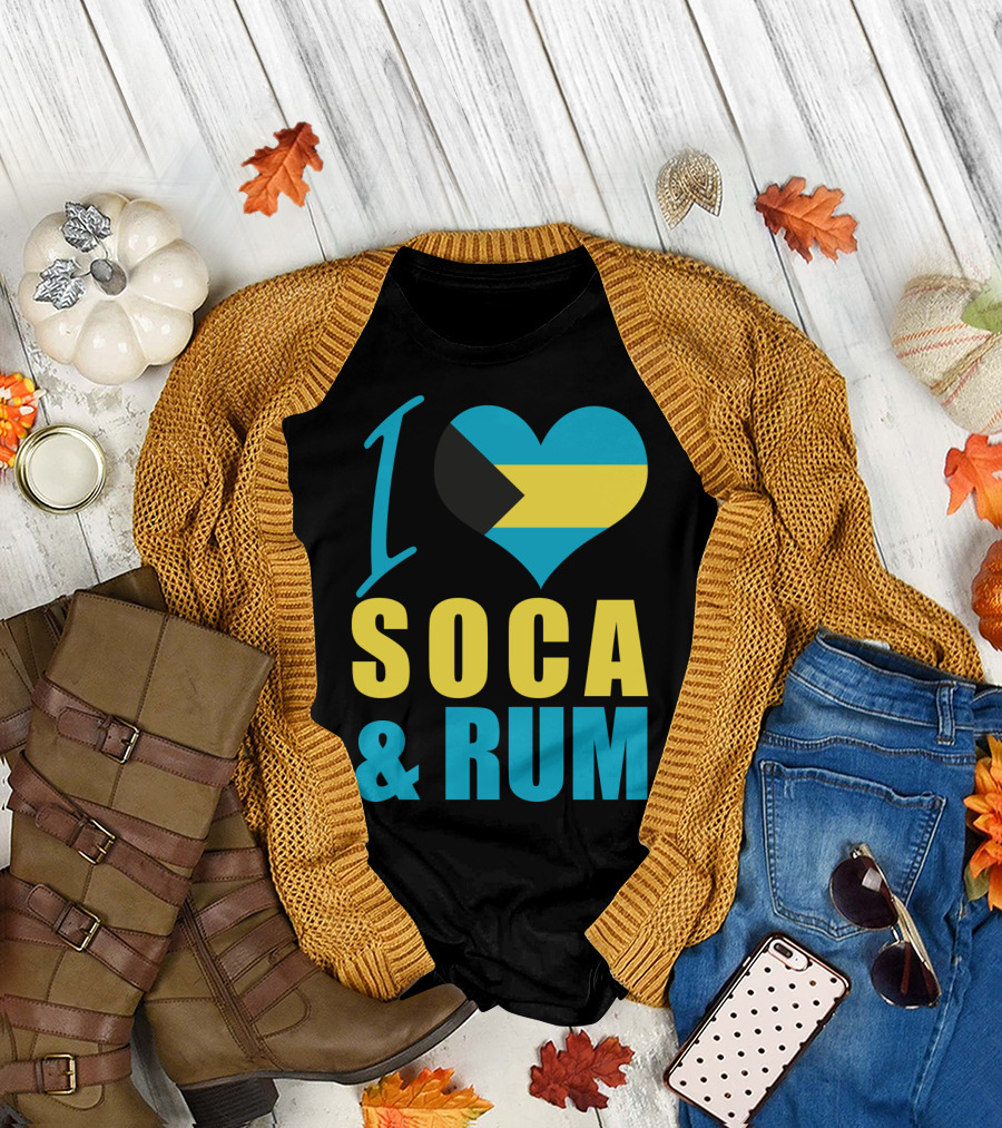 I Love Soca and Rum Bahamas Flag Heart T-Shirt