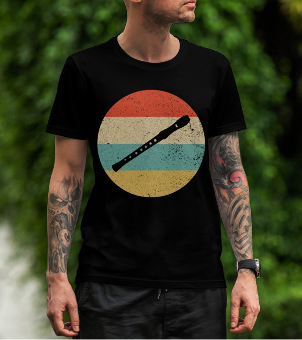 Vintage Retro Flute Circle With Stripes T-Shirt