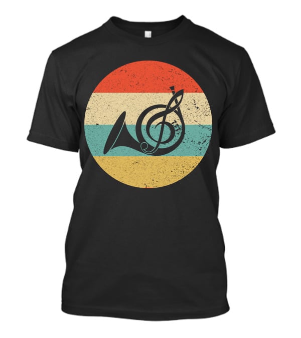 Vintage Retro Treble Clef French Horn Circle T-Shirt