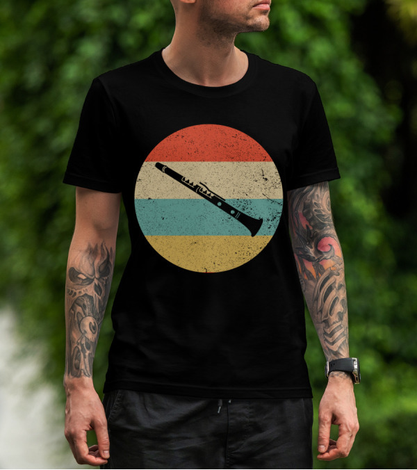 Vintage Retro Clarinet Stripes Circle T-Shirt