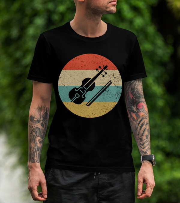 Vintage Retro Viola Instrument Silhouette With Stripes T-Shirt