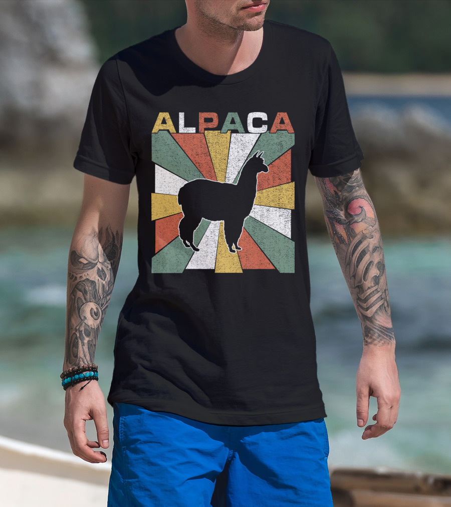 Alpaca Retro 70s Silhouette Vintage Colors T-Shirt