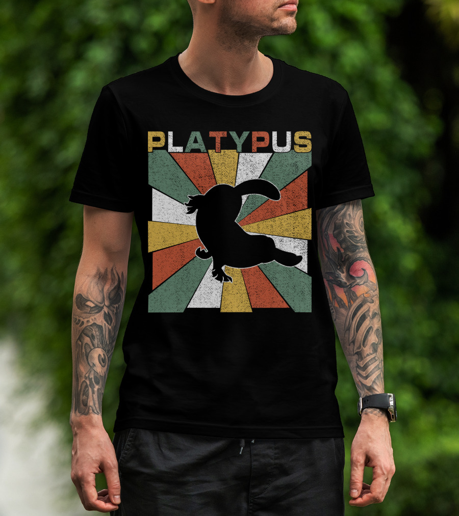 Platypus Retro 70s Vintage Silhouette Sunburst Colors T-Shirt
