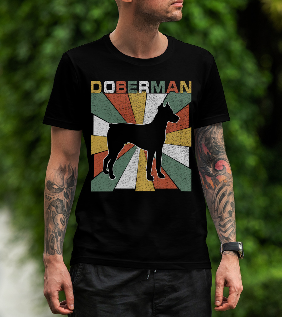 Doberman Retro 70s Silhouette Vintage Colors T-Shirt