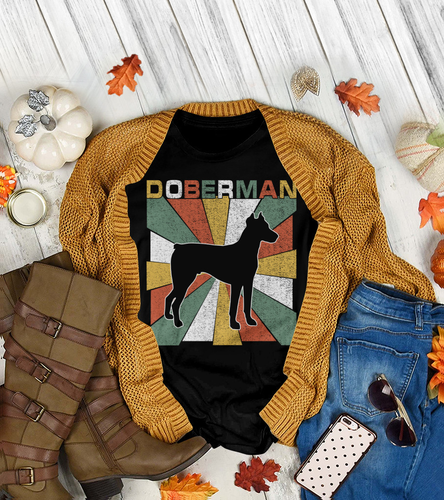 Doberman Retro 70s Silhouette Vintage Colors T-Shirt
