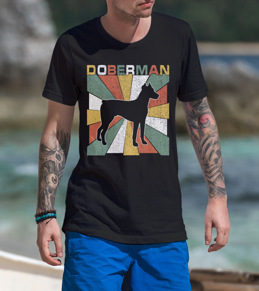 Doberman Retro 70s Silhouette Vintage Colors T-Shirt