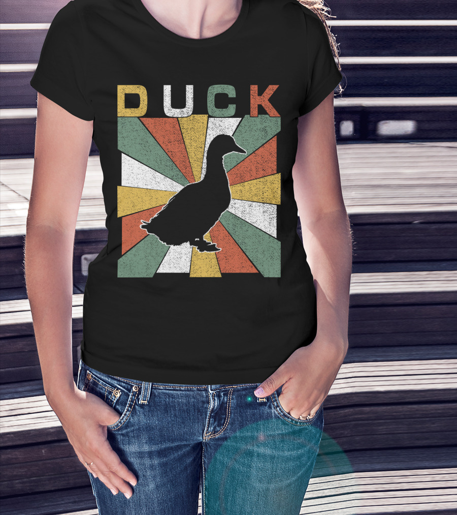 Duck Retro 70s Vintage Silhouette Sunburst T-Shirt
