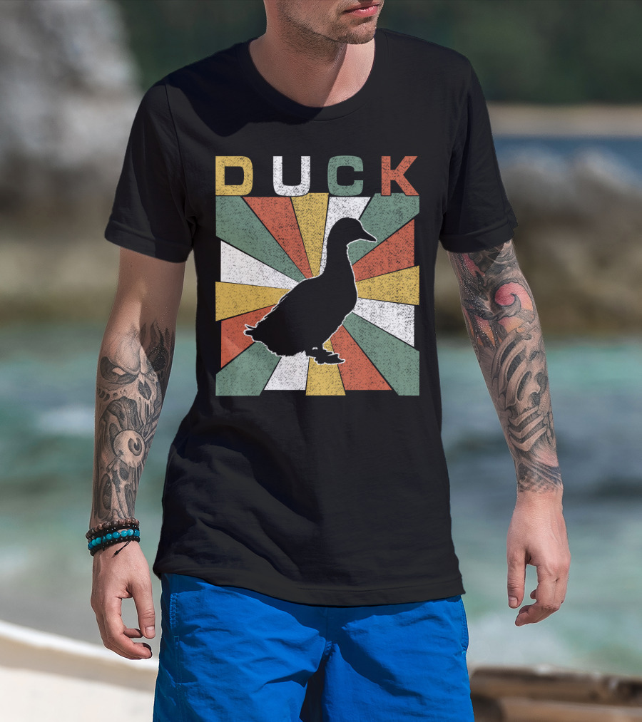 Duck Retro 70s Vintage Silhouette Sunburst T-Shirt