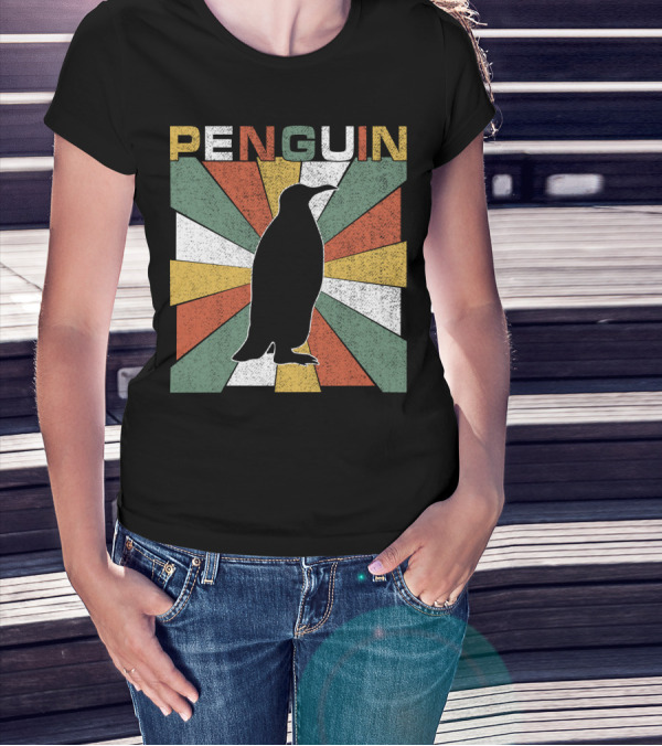 Penguin 70s Silhouette Vintage Retro Sunburst T-Shirt