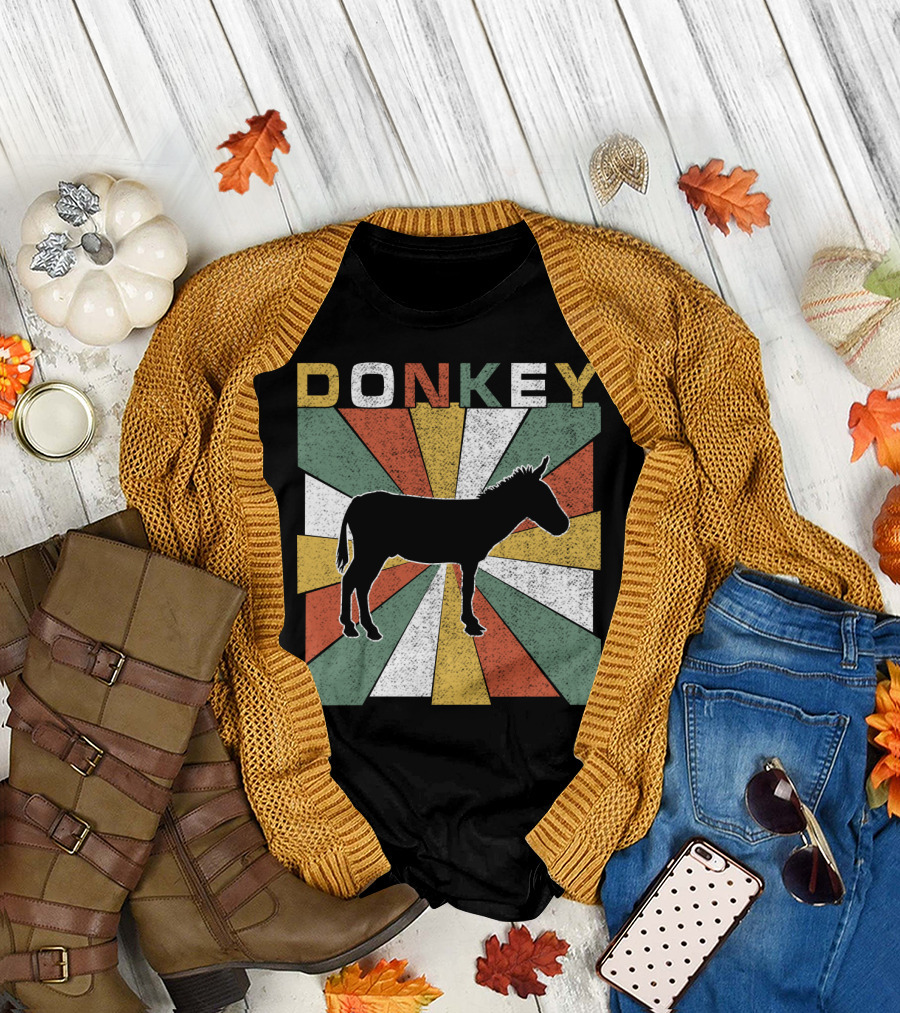 DONKEY Retro 70s Vintage Silhouette Colorful Stripes T-Shirt