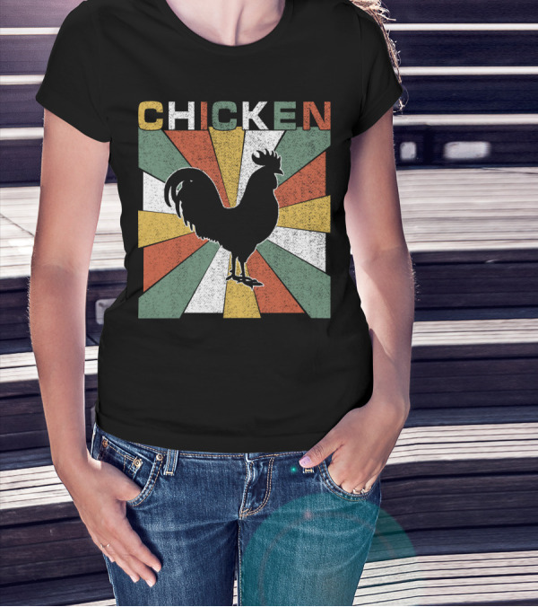 CHICKEN Retro 70s Rooster Silhouette Vintage Colors T-Shirt