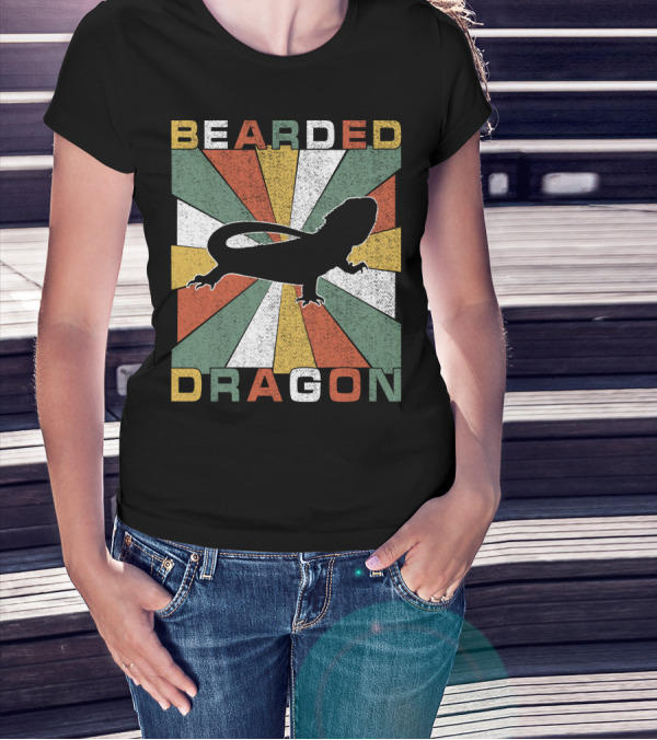 Bearded Dragon Retro 70s Vintage Silhouette Sunburst T-Shirt