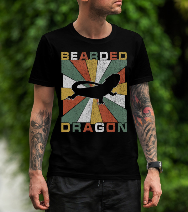 Bearded Dragon Retro 70s Vintage Silhouette Sunburst T-Shirt