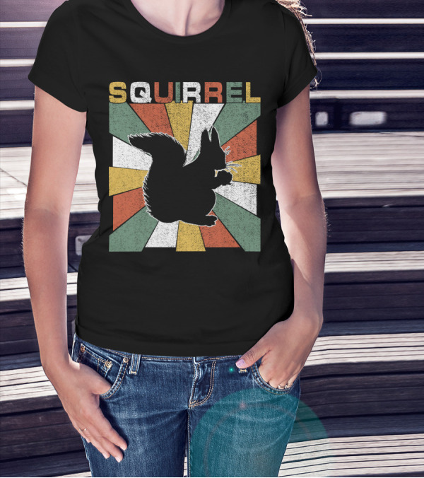 Squirrel Retro 70s Silhouette Vintage Colors T-Shirt