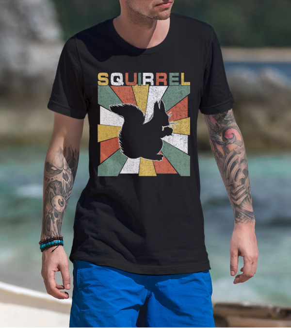 Squirrel Retro 70s Silhouette Vintage Colors T-Shirt