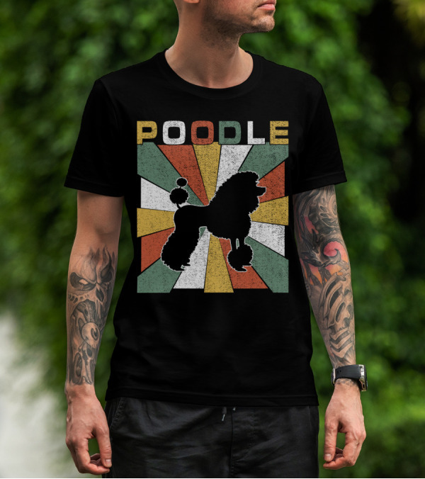 Poodle Silhouette Retro 70s Colorful Burst T-Shirt
