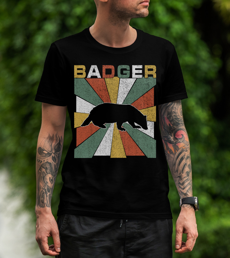 BADGER Vintage 70s Silhouette With Colorful Retro Stripes T-Shirt