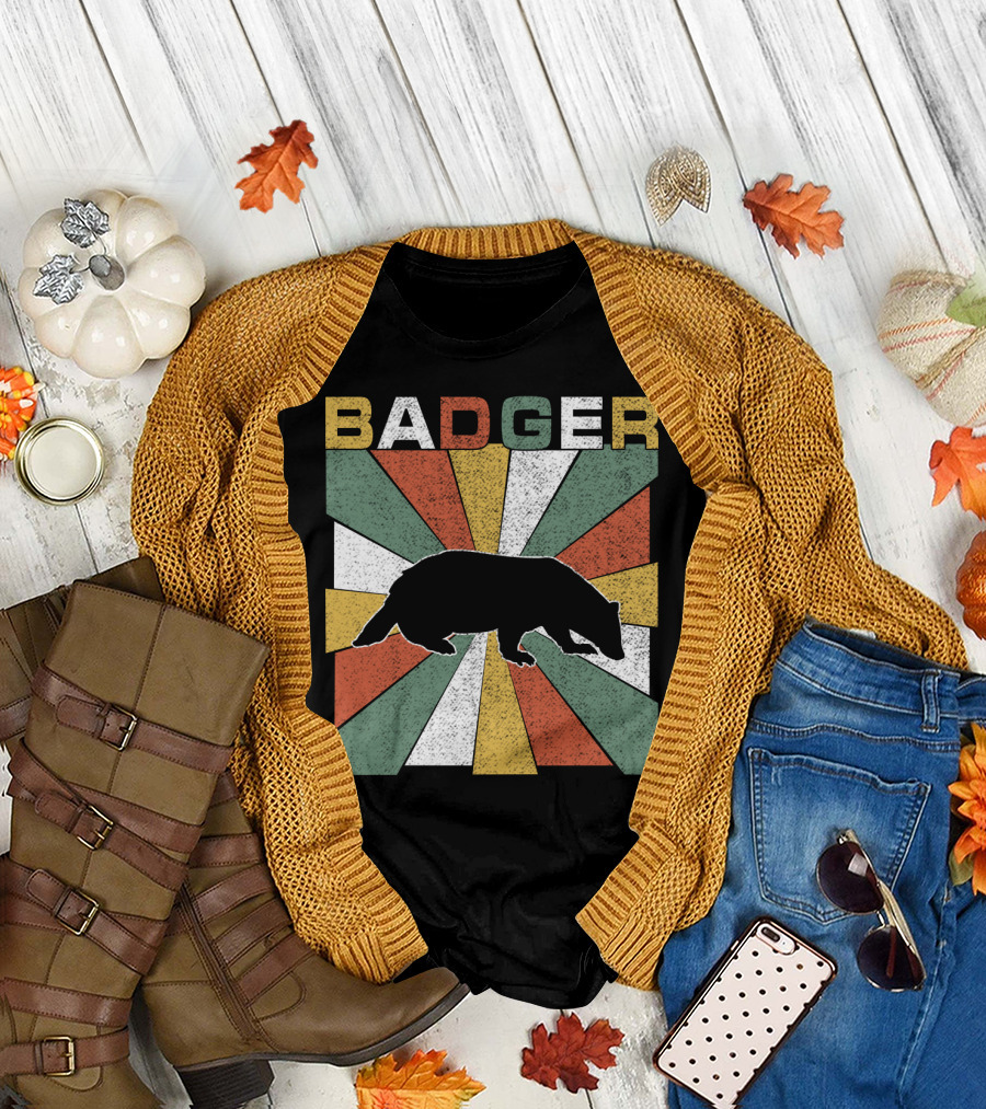BADGER Vintage 70s Silhouette with Colorful Retro Stripes T-Shirt