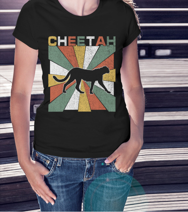 Cheetah Silhouette Retro 70s Vintage Stripes T-Shirt