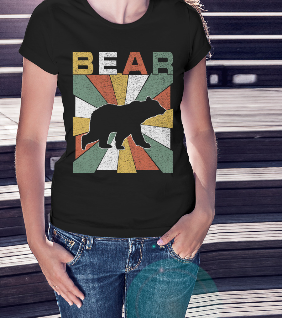 Bear Retro 70s Vintage Silhouette Burst T-Shirt