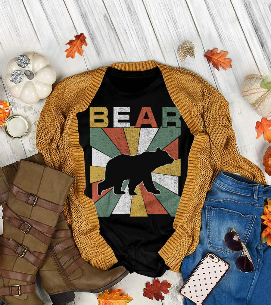 Bear Retro 70s Vintage Silhouette Burst T-Shirt