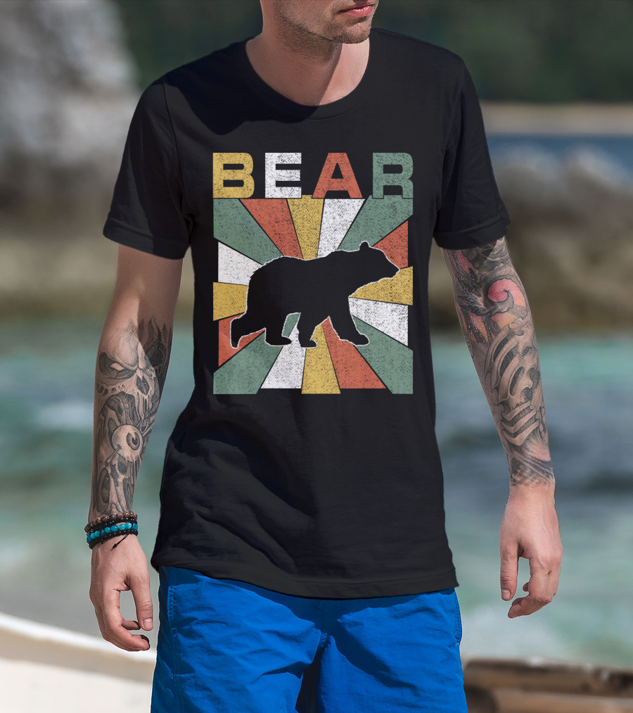 Bear Retro 70s Vintage Silhouette Burst T-Shirt