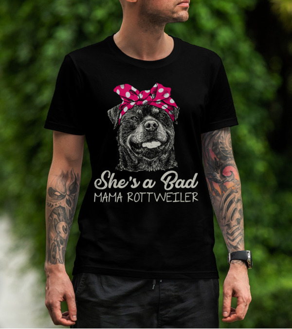 She's A Bad Mama Rottweiler With Polka Dot Scarf T-Shirt